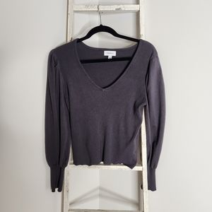 Evereve Sweater womens Large gray Hilary Vneck puff shoulder pullover